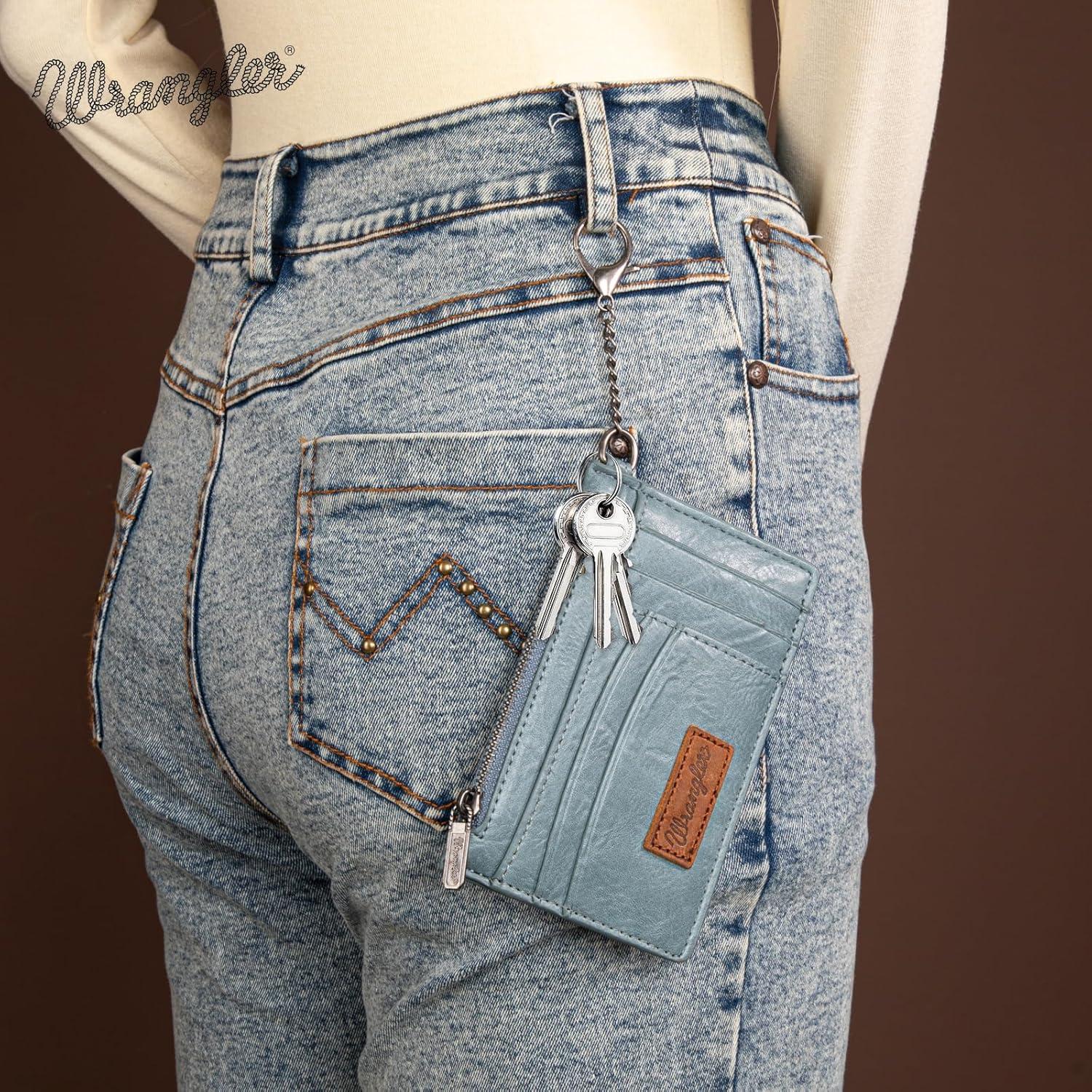 imageMontana West X Wrangler Credit Card Holders Slim Credit Card Holder Wallet Women RFID Card Holder Wallet Keychain WristletAJeen Blue