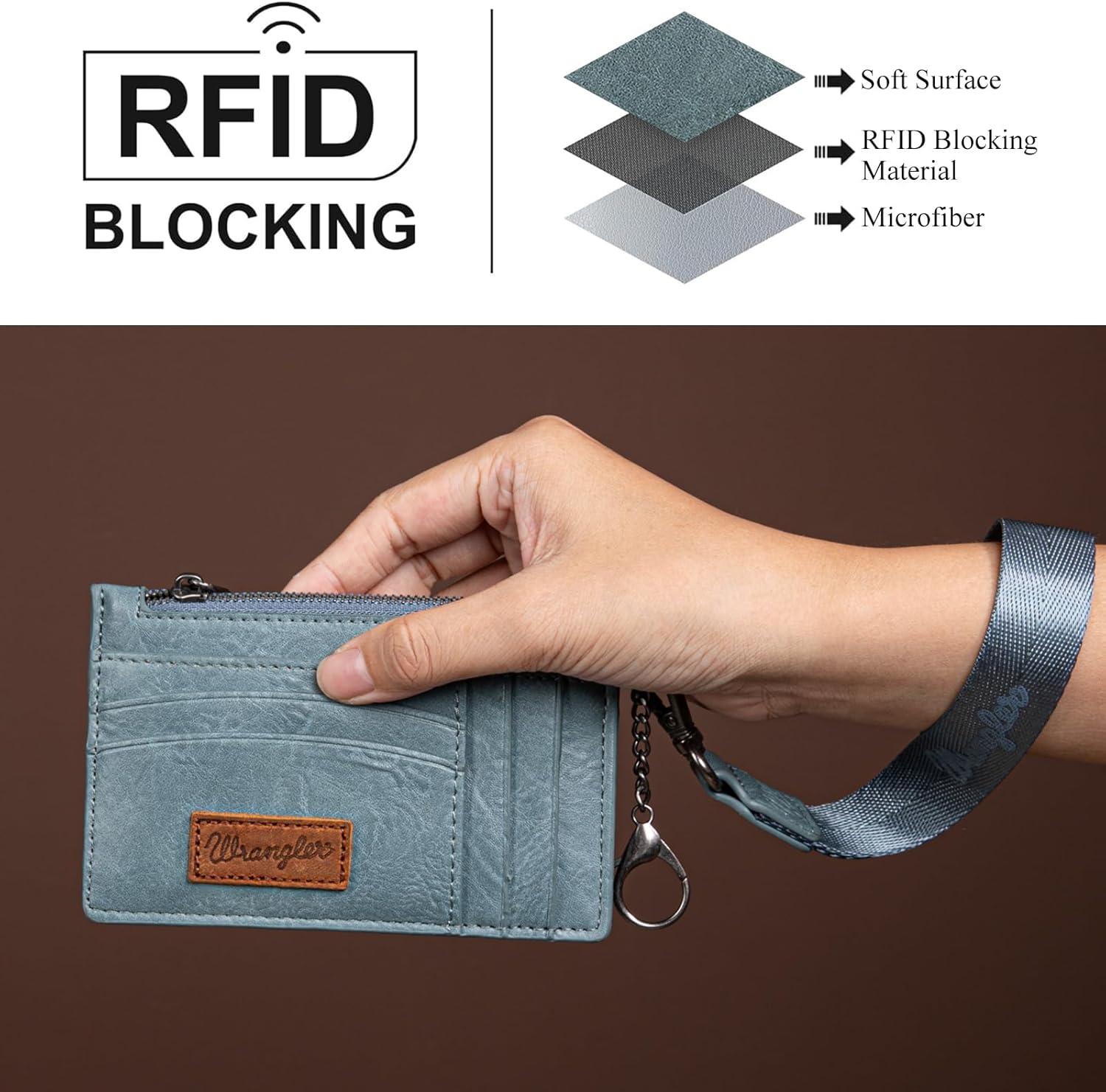imageMontana West X Wrangler Credit Card Holders Slim Credit Card Holder Wallet Women RFID Card Holder Wallet Keychain WristletAJeen Blue