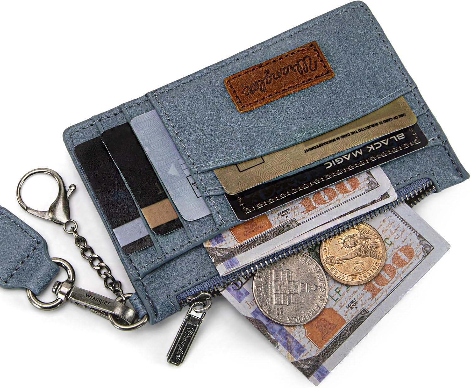 imageMontana West X Wrangler Credit Card Holders Slim Credit Card Holder Wallet Women RFID Card Holder Wallet Keychain WristletAJeen Blue