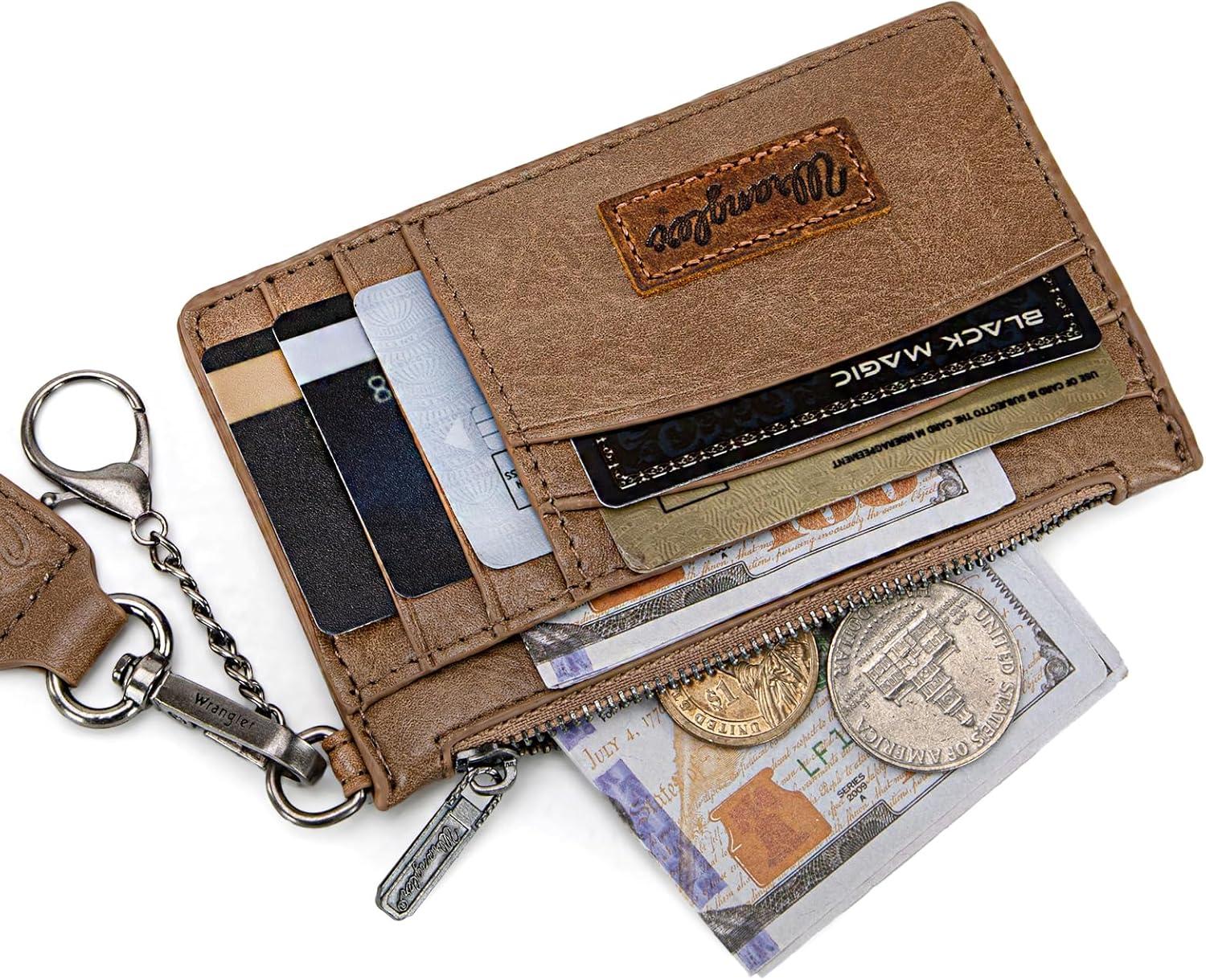 imageMontana West X Wrangler Credit Card Holders Slim Credit Card Holder Wallet Women RFID Card Holder Wallet Keychain WristletAKhaki