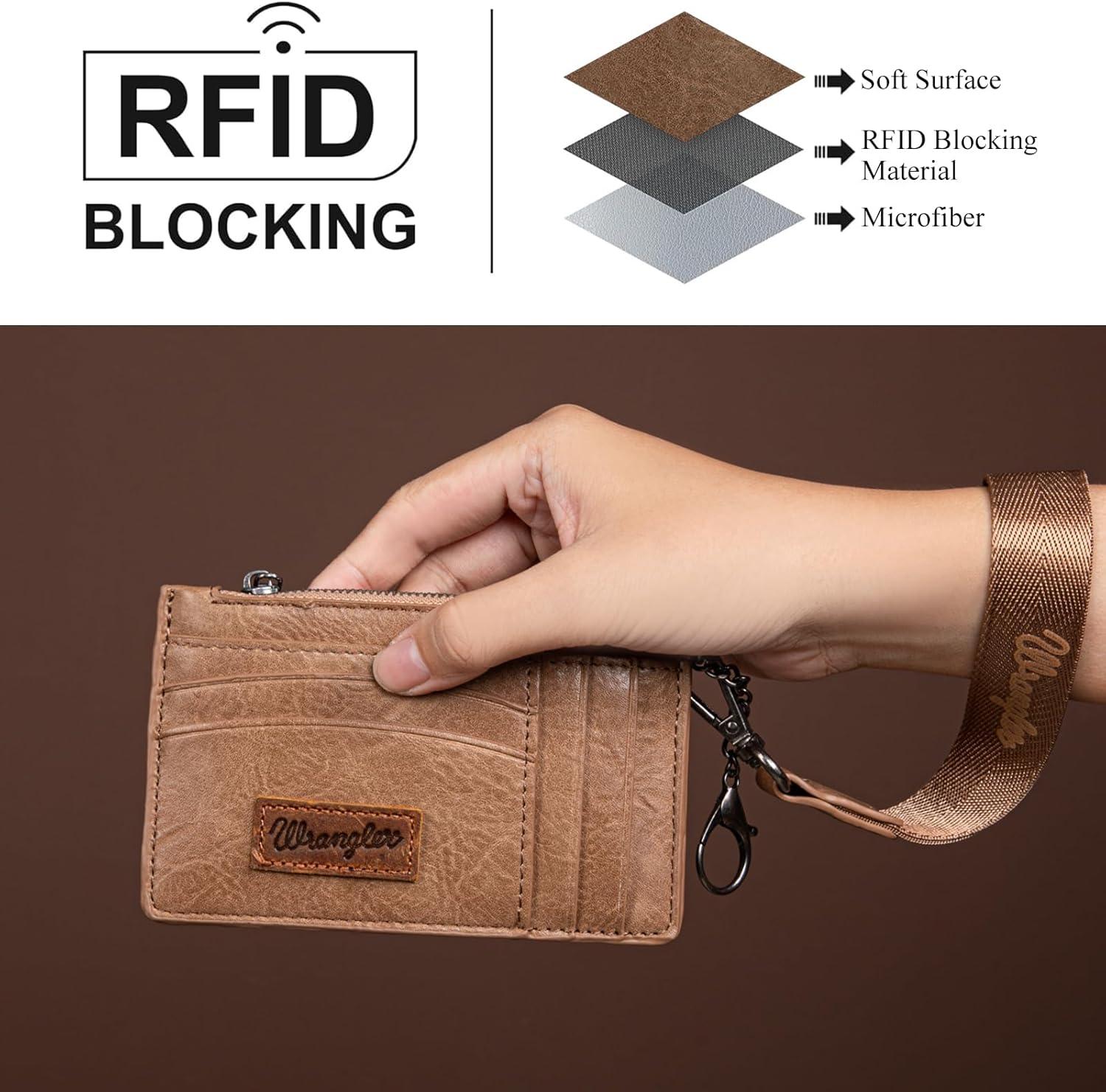 imageMontana West X Wrangler Credit Card Holders Slim Credit Card Holder Wallet Women RFID Card Holder Wallet Keychain WristletAKhaki