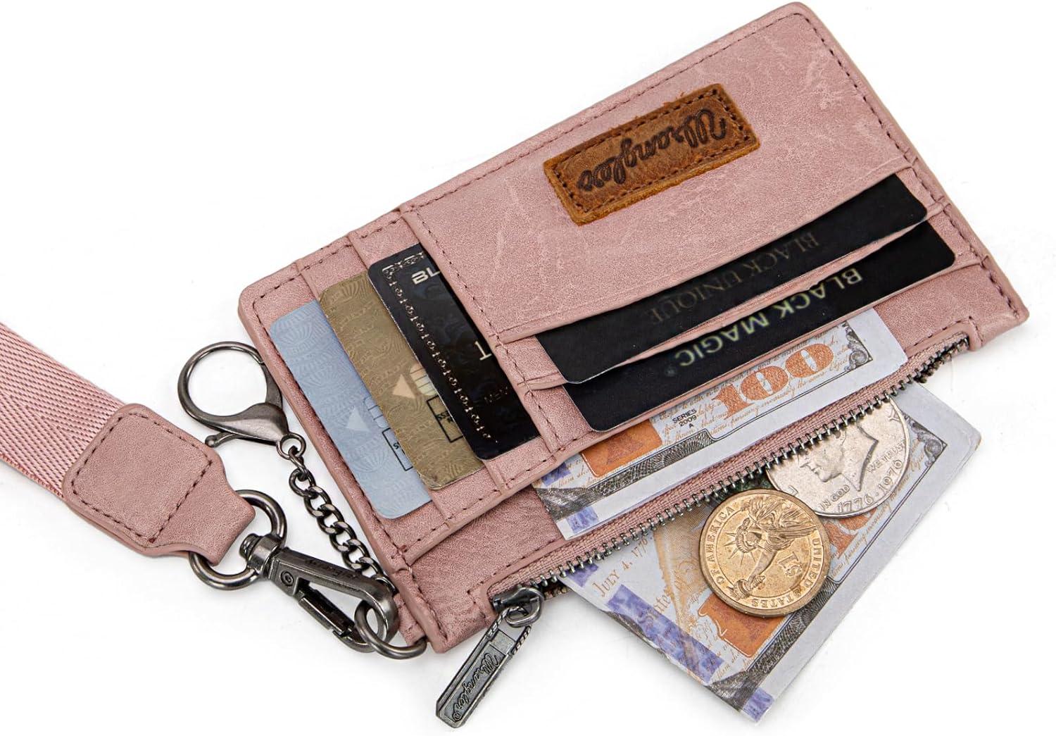 imageMontana West X Wrangler Credit Card Holders Slim Credit Card Holder Wallet Women RFID Card Holder Wallet Keychain WristletAPink