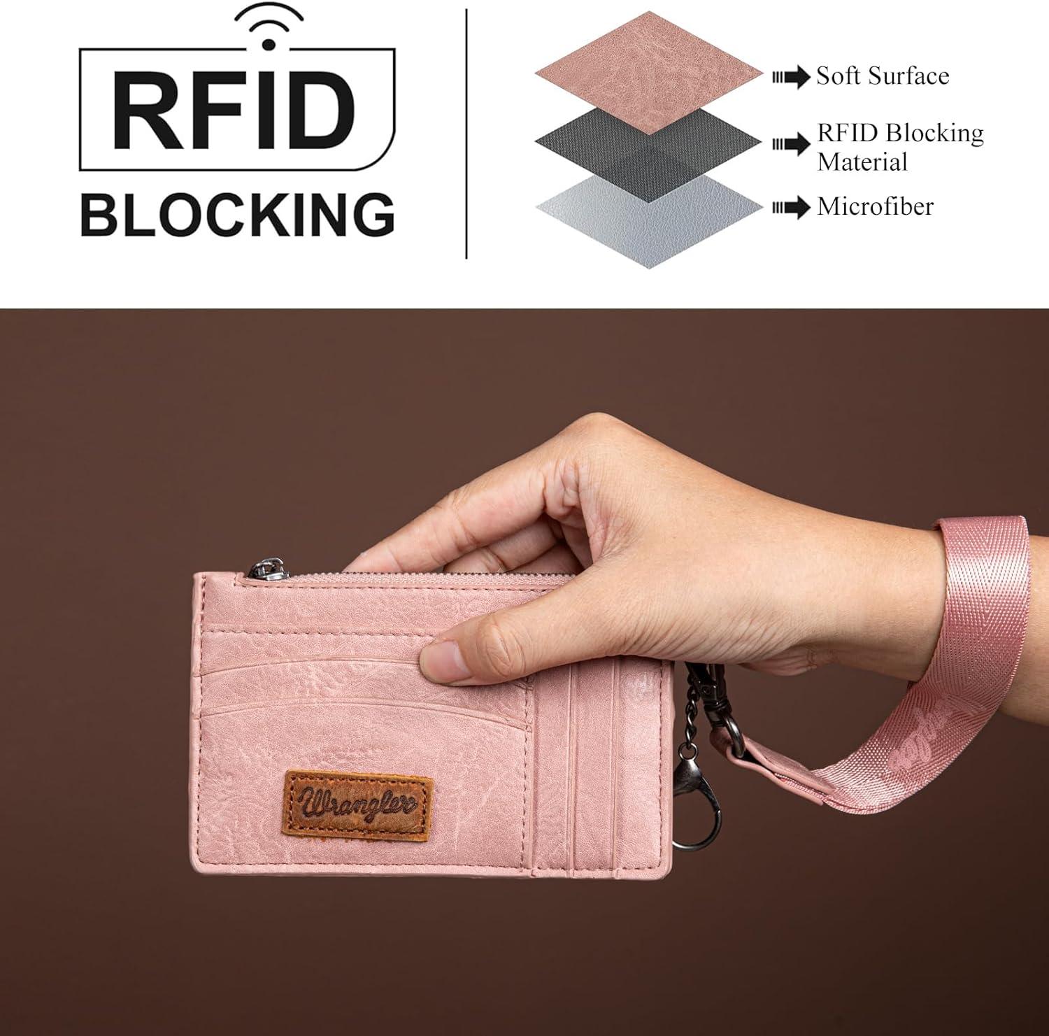 imageMontana West X Wrangler Credit Card Holders Slim Credit Card Holder Wallet Women RFID Card Holder Wallet Keychain WristletAPink
