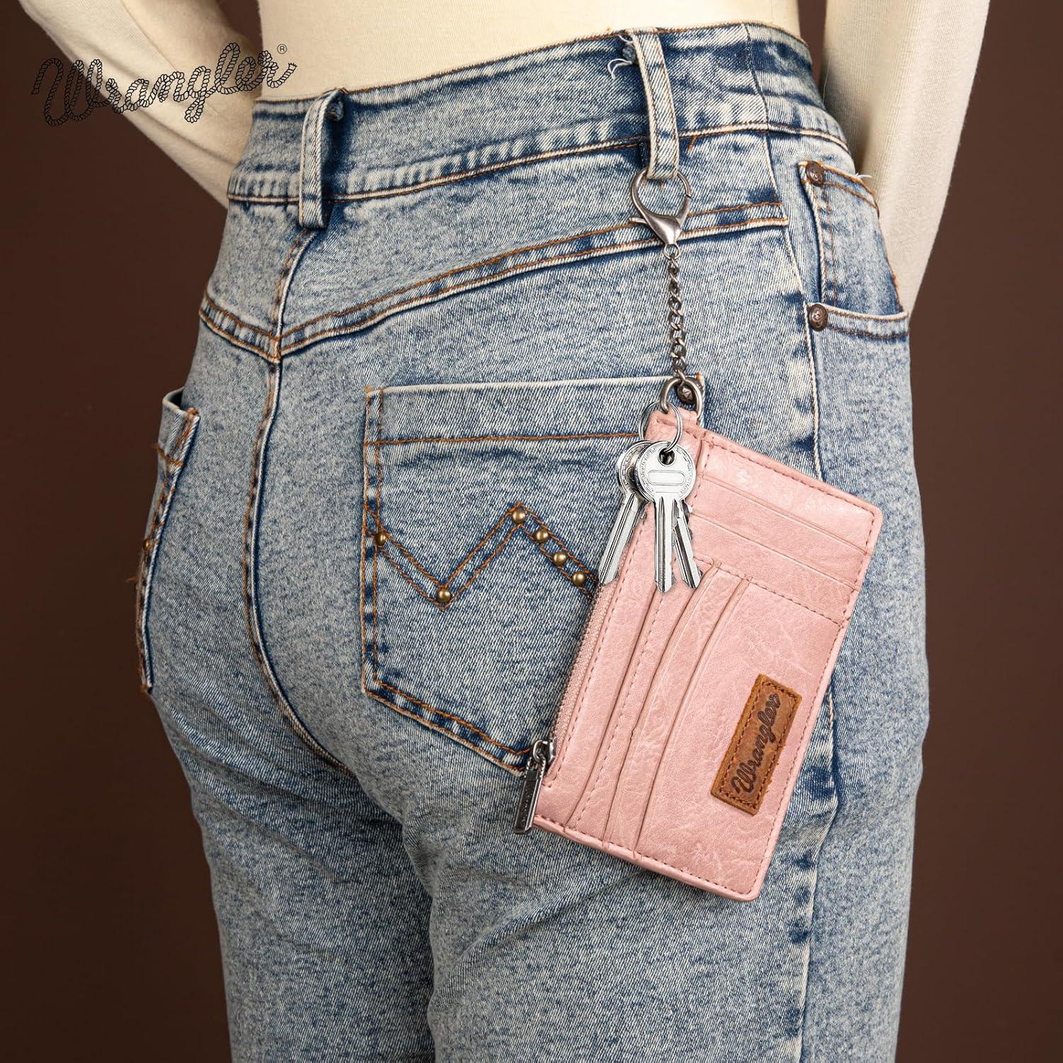 imageMontana West X Wrangler Credit Card Holders Slim Credit Card Holder Wallet Women RFID Card Holder Wallet Keychain WristletAPink