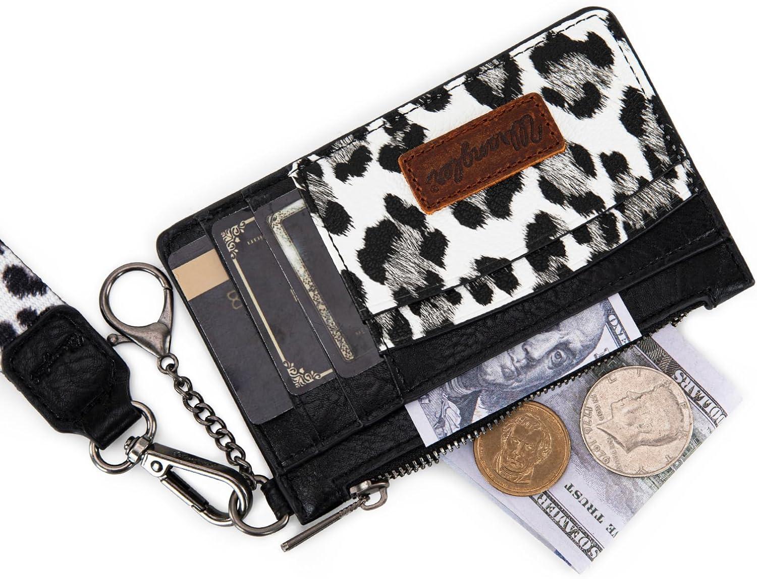 imageMontana West X Wrangler Credit Card Holders Slim Credit Card Holder Wallet Women RFID Card Holder Wallet Keychain WristletLeopardBlack