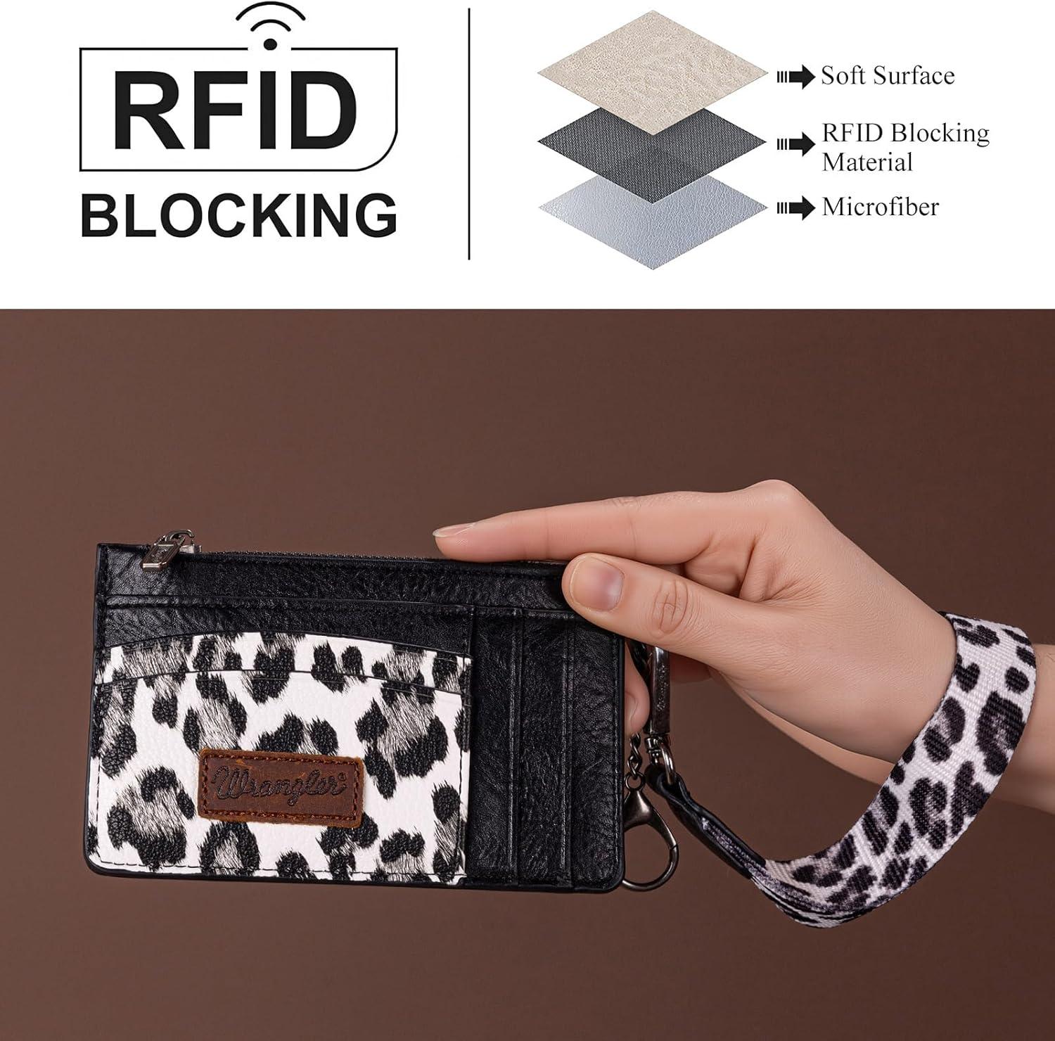 imageMontana West X Wrangler Credit Card Holders Slim Credit Card Holder Wallet Women RFID Card Holder Wallet Keychain WristletLeopardBlack