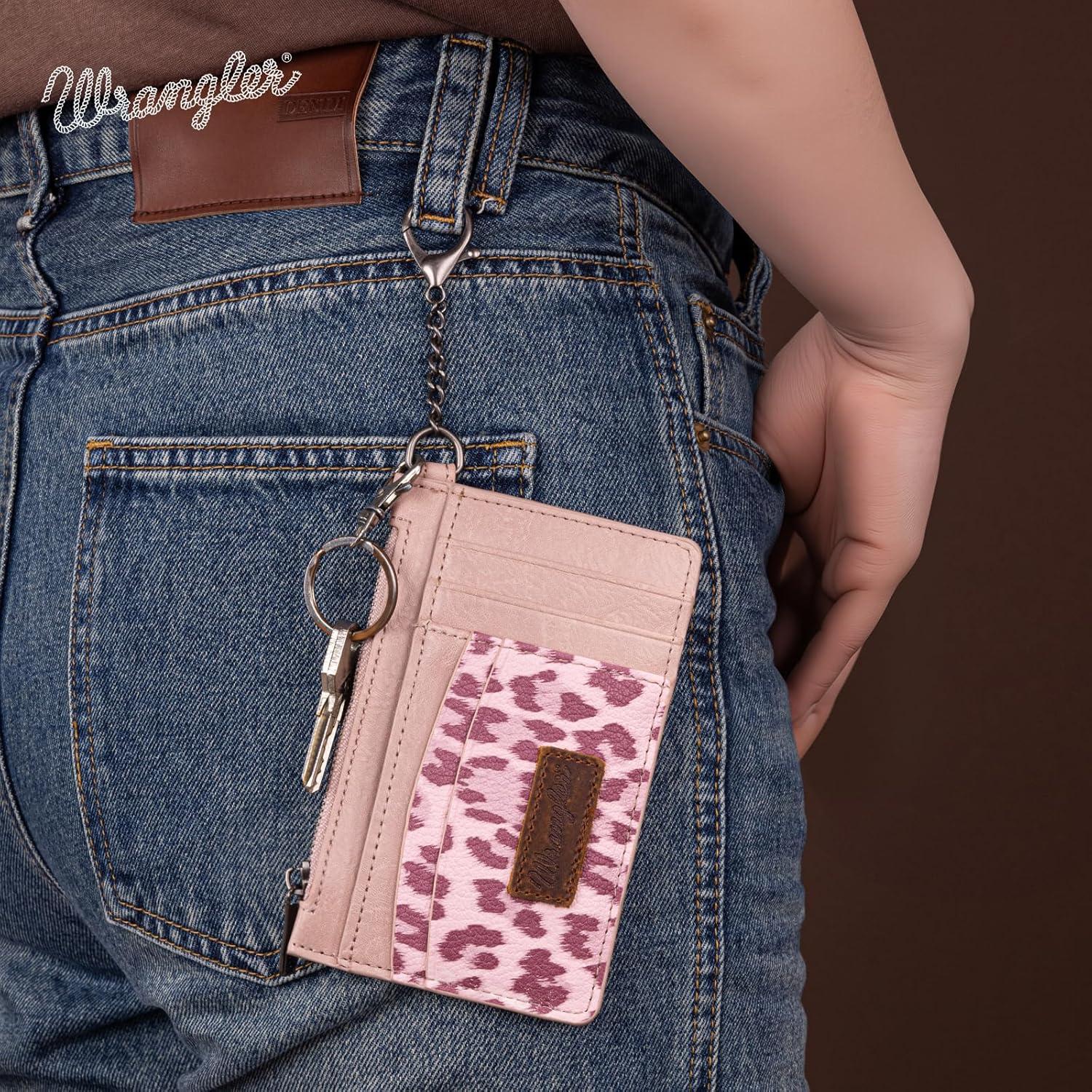 imageMontana West X Wrangler Credit Card Holders Slim Credit Card Holder Wallet Women RFID Card Holder Wallet Keychain WristletLeopardPink