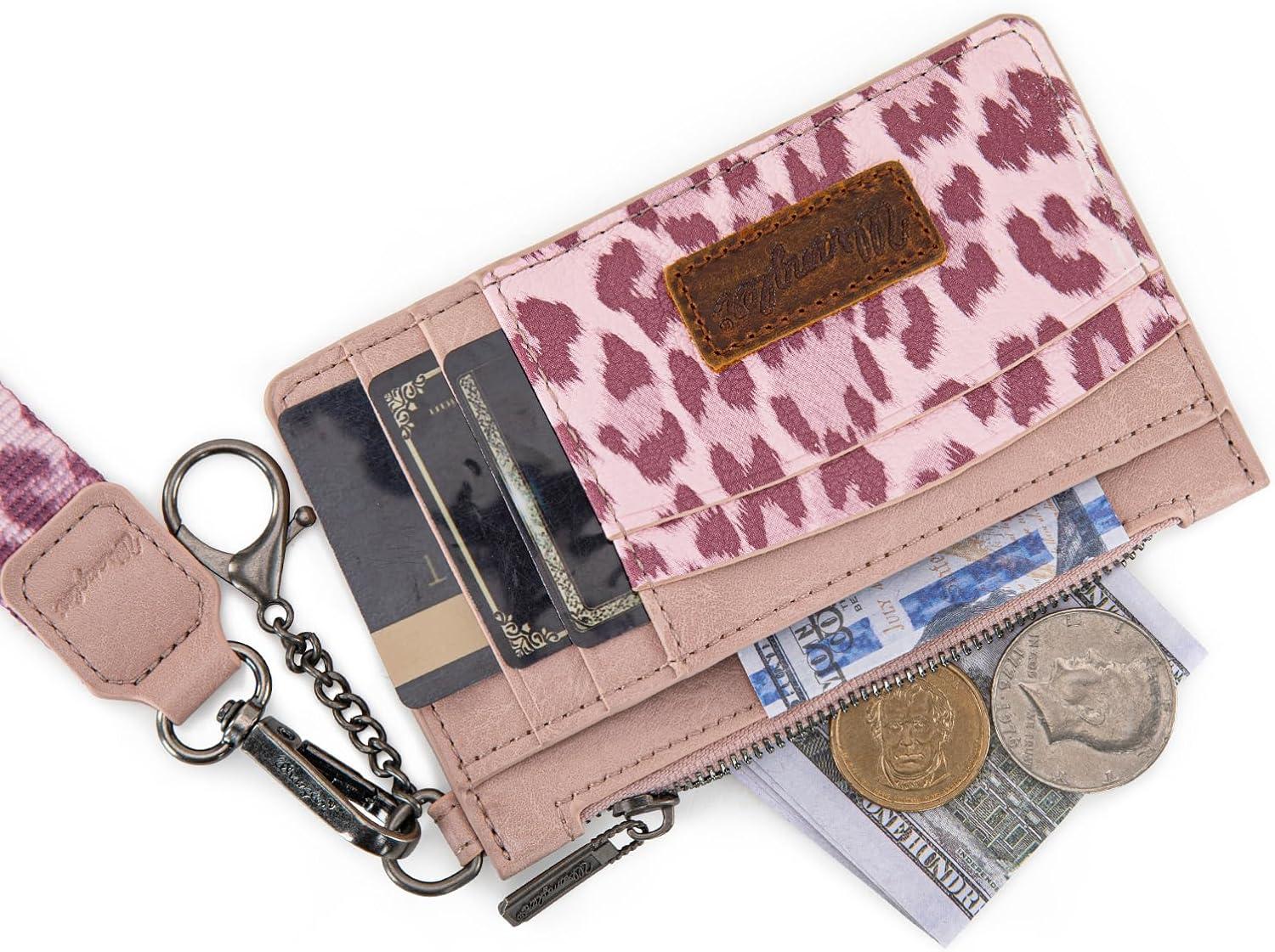 imageMontana West X Wrangler Credit Card Holders Slim Credit Card Holder Wallet Women RFID Card Holder Wallet Keychain WristletLeopardPink