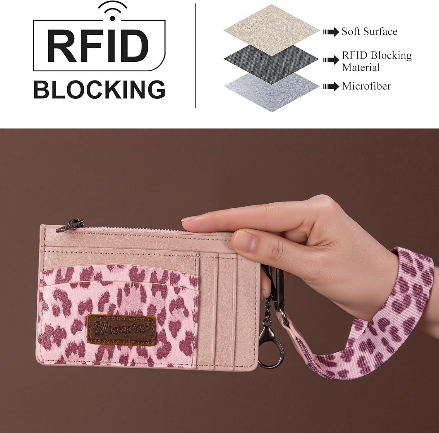 imageMontana West X Wrangler Credit Card Holders Slim Credit Card Holder Wallet Women RFID Card Holder Wallet Keychain WristletLeopardPink