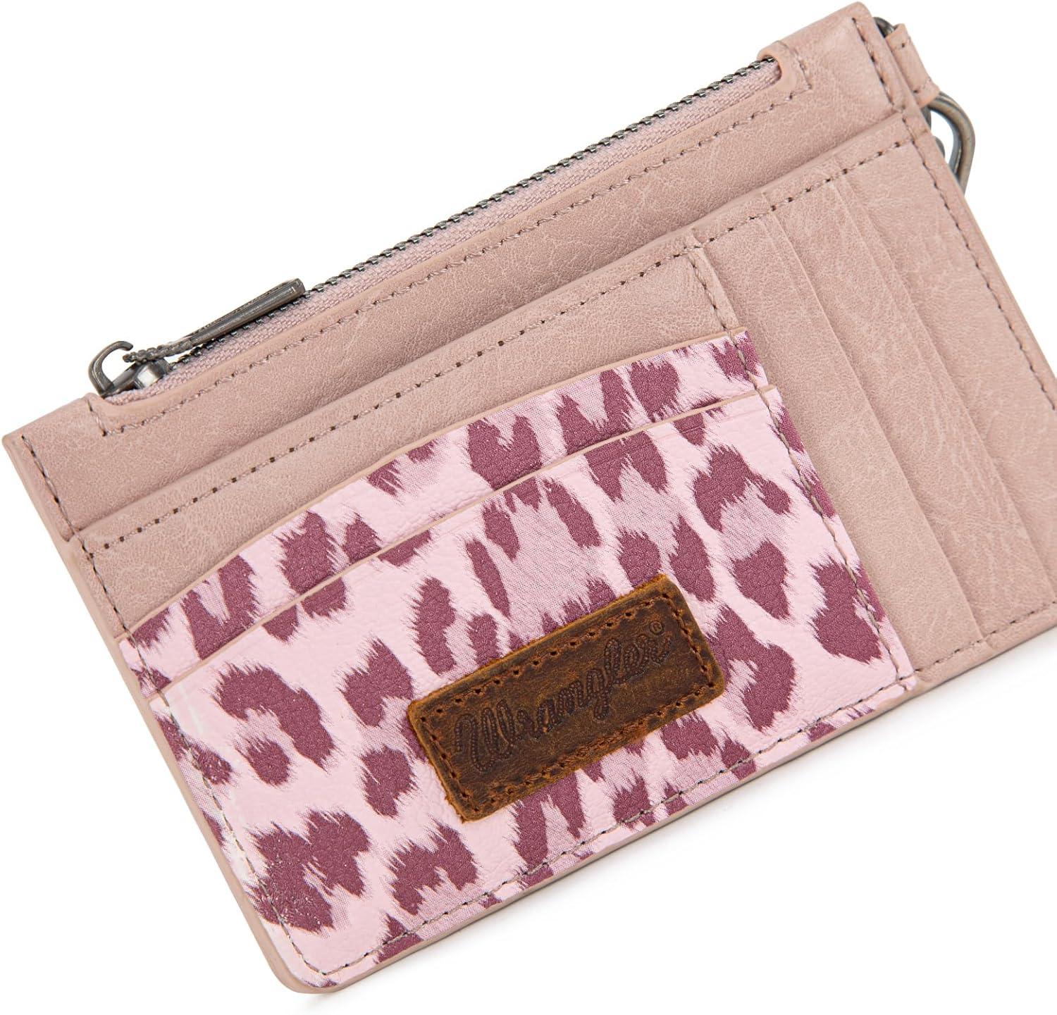 imageMontana West X Wrangler Credit Card Holders Slim Credit Card Holder Wallet Women RFID Card Holder Wallet Keychain WristletLeopardPink
