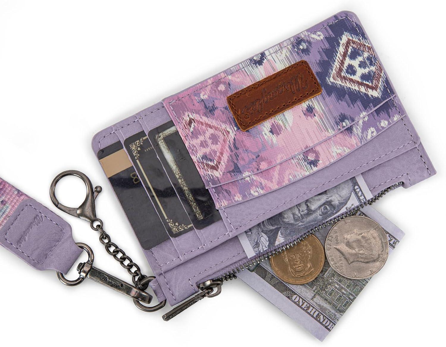 imageMontana West X Wrangler Credit Card Holders Slim Credit Card Holder Wallet Women RFID Card Holder Wallet Keychain WristletWestern AztecPurple