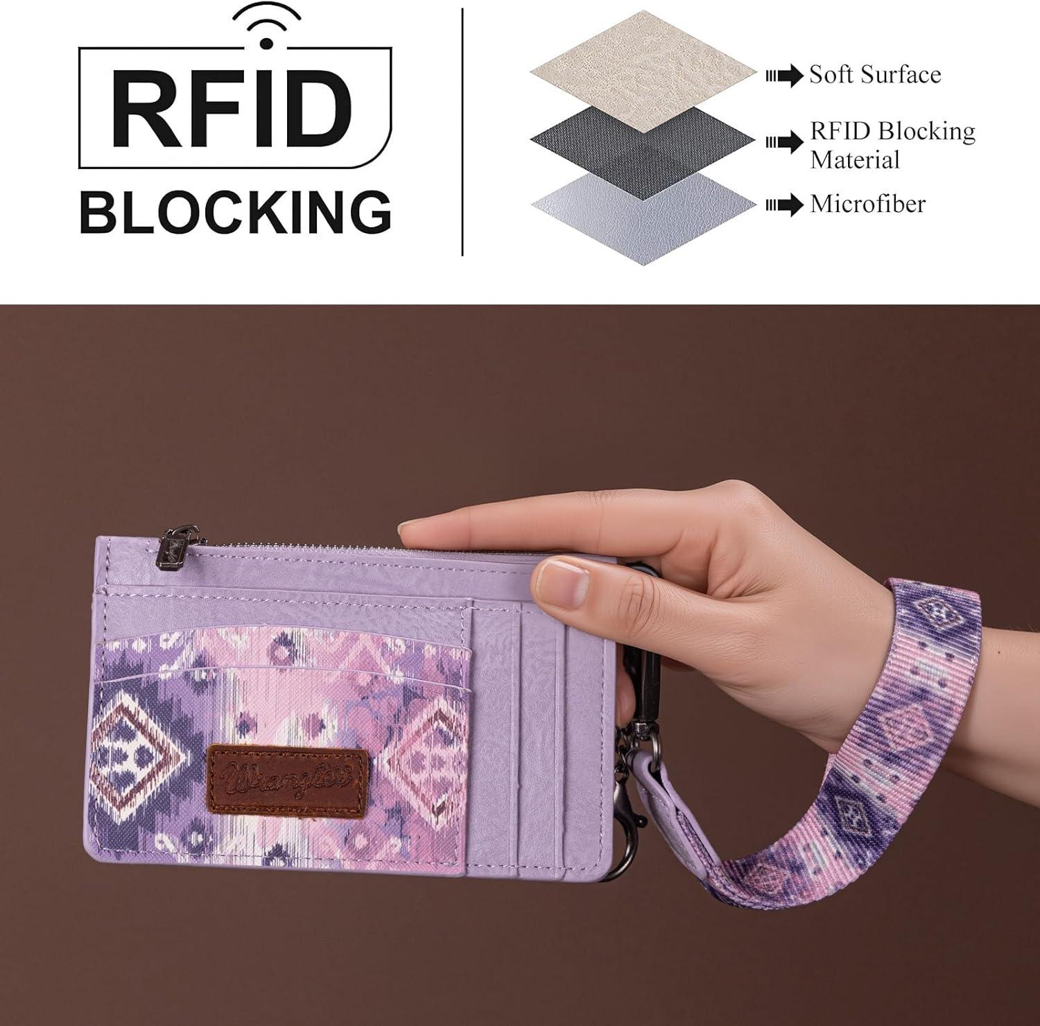 imageMontana West X Wrangler Credit Card Holders Slim Credit Card Holder Wallet Women RFID Card Holder Wallet Keychain WristletWestern AztecPurple