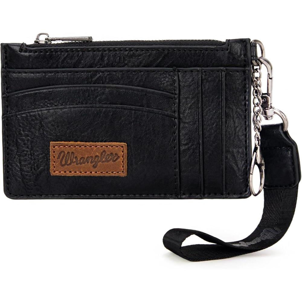 imageMontana West X Wrangler Credit Card Holders Slim Credit Card Holder Wallet Women RFID Card Holder Wallet Keychain WristletABlack