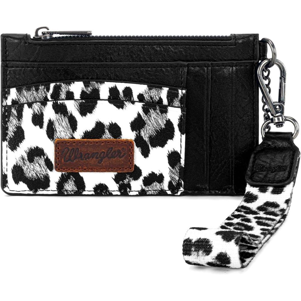 imageMontana West X Wrangler Credit Card Holders Slim Credit Card Holder Wallet Women RFID Card Holder Wallet Keychain WristletLeopardBlack