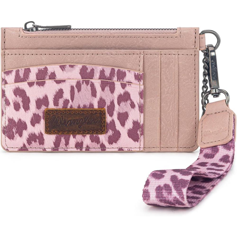 imageMontana West X Wrangler Credit Card Holders Slim Credit Card Holder Wallet Women RFID Card Holder Wallet Keychain WristletLeopardPink