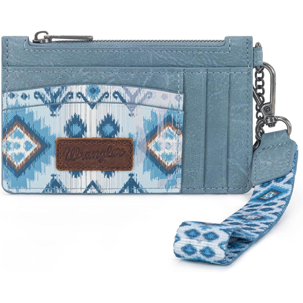 imageMontana West X Wrangler Credit Card Holders Slim Credit Card Holder Wallet Women RFID Card Holder Wallet Keychain WristletWestern AztecJeans Blue