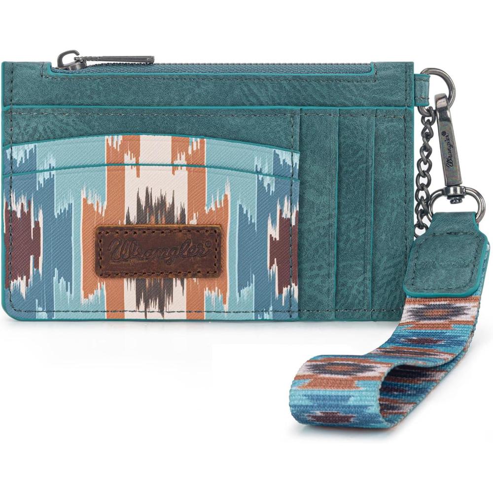 imageMontana West X Wrangler Credit Card Holders Slim Credit Card Holder Wallet Women RFID Card Holder Wallet Keychain WristletWestern AztecTurquoise