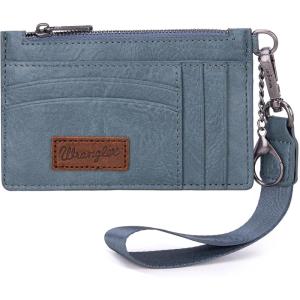 Montana West X Wrangler Credit Card Holders Slim Credit Card Holder Wallet Women RFID Card Holder Wallet Keychain Wristlet(A-Jeen Blue)