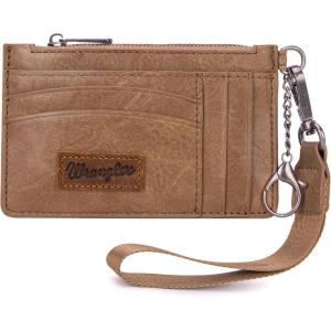 Montana West X Wrangler Credit Card Holders Slim Credit Card Holder Wallet Women RFID Card Holder Wallet Keychain Wristlet(A-Khaki)