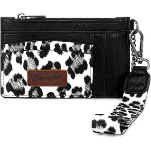 Montana West X Wrangler Credit Card Holders Slim Credit Card Holder Wallet Women RFID Card Holder Wallet Keychain Wristlet(Leopard-Black)