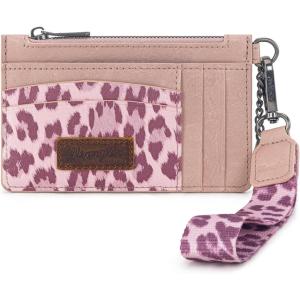 Montana West X Wrangler Credit Card Holders Slim Credit Card Holder Wallet Women RFID Card Holder Wallet Keychain Wristlet(Leopard-Pink)