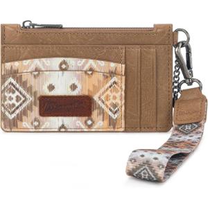 Montana West X Wrangler Credit Card Holders Slim Credit Card Holder Wallet Women RFID Card Holder Wallet Keychain Wristlet(Western Aztec-Khaki)