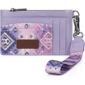 Montana West X Wrangler Credit Card Holders Slim Credit Card Holder Wallet Women RFID Card Holder Wallet Keychain Wristlet(Western Aztec-Purple)