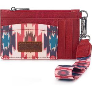 Montana West X Wrangler Credit Card Holders Slim Credit Card Holder Wallet Women RFID Card Holder Wallet Keychain Wristlet(Western Aztec-Red)