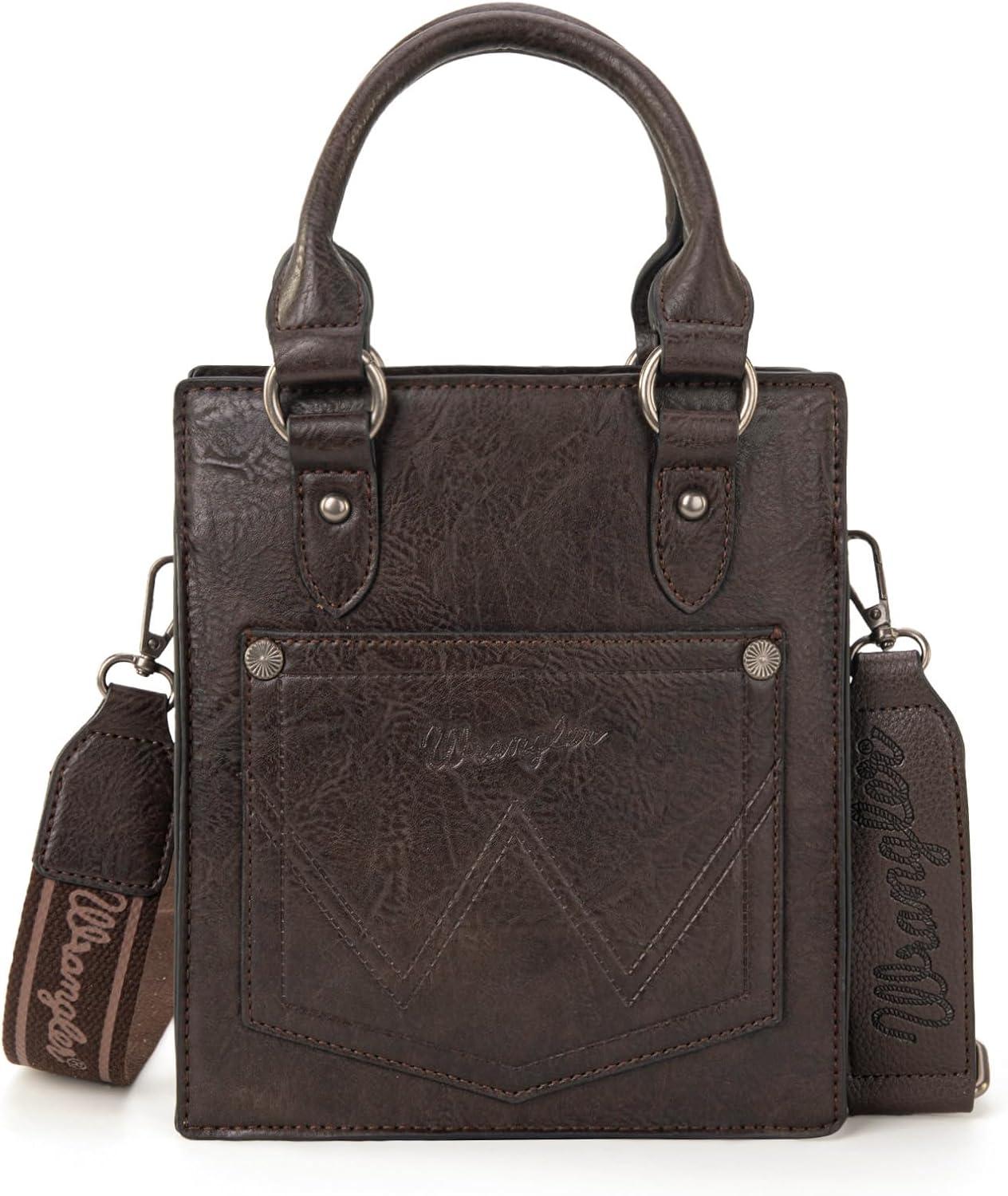 imageWrangler Embossed Crossbody Purse for Women Top Handle Fringe Handbags and Western Mini ToteAngel Coffee