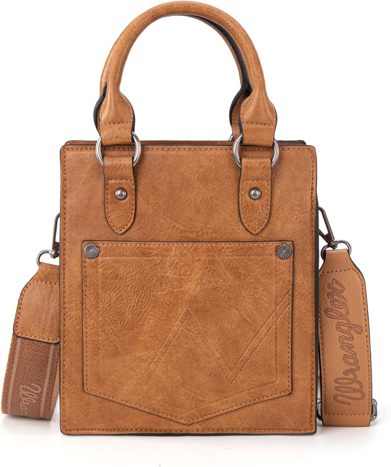 imageWrangler Embossed Crossbody Purse for Women Top Handle Fringe Handbags and Western Mini ToteAngel Light Brown