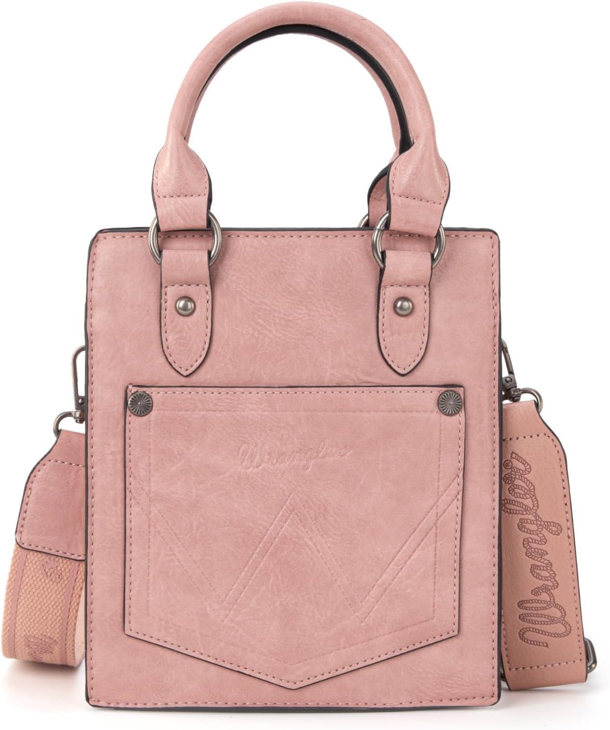 imageWrangler Embossed Crossbody Purse for Women Top Handle Fringe Handbags and Western Mini ToteAngel Pink