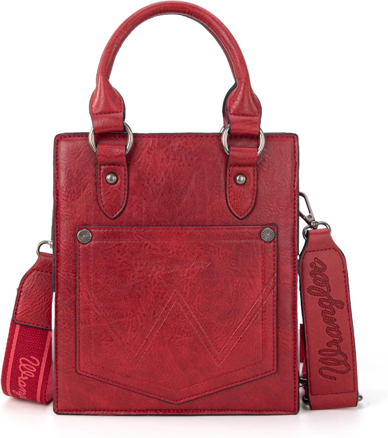 imageWrangler Embossed Crossbody Purse for Women Top Handle Fringe Handbags and Western Mini ToteAngel Red