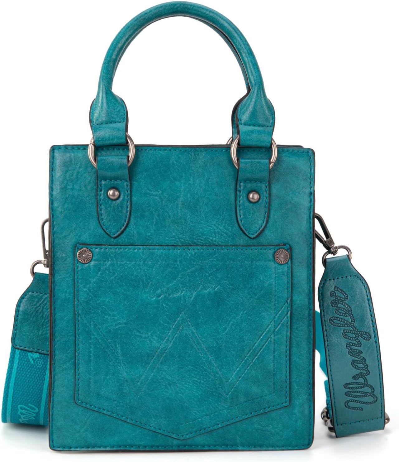imageWrangler Embossed Crossbody Purse for Women Top Handle Fringe Handbags and Western Mini ToteAngel Turquoise