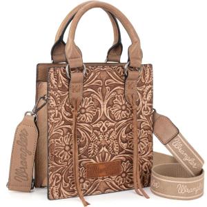 Wrangler Embossed Crossbody Purse for Women Top Handle Fringe Handbags and Western Mini Tote(Angel Khahi)