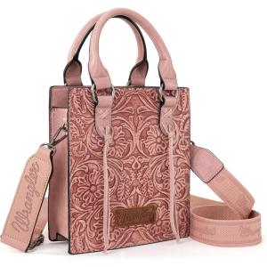 Wrangler Embossed Crossbody Purse for Women Top Handle Fringe Handbags and Western Mini Tote(Angel Pink)