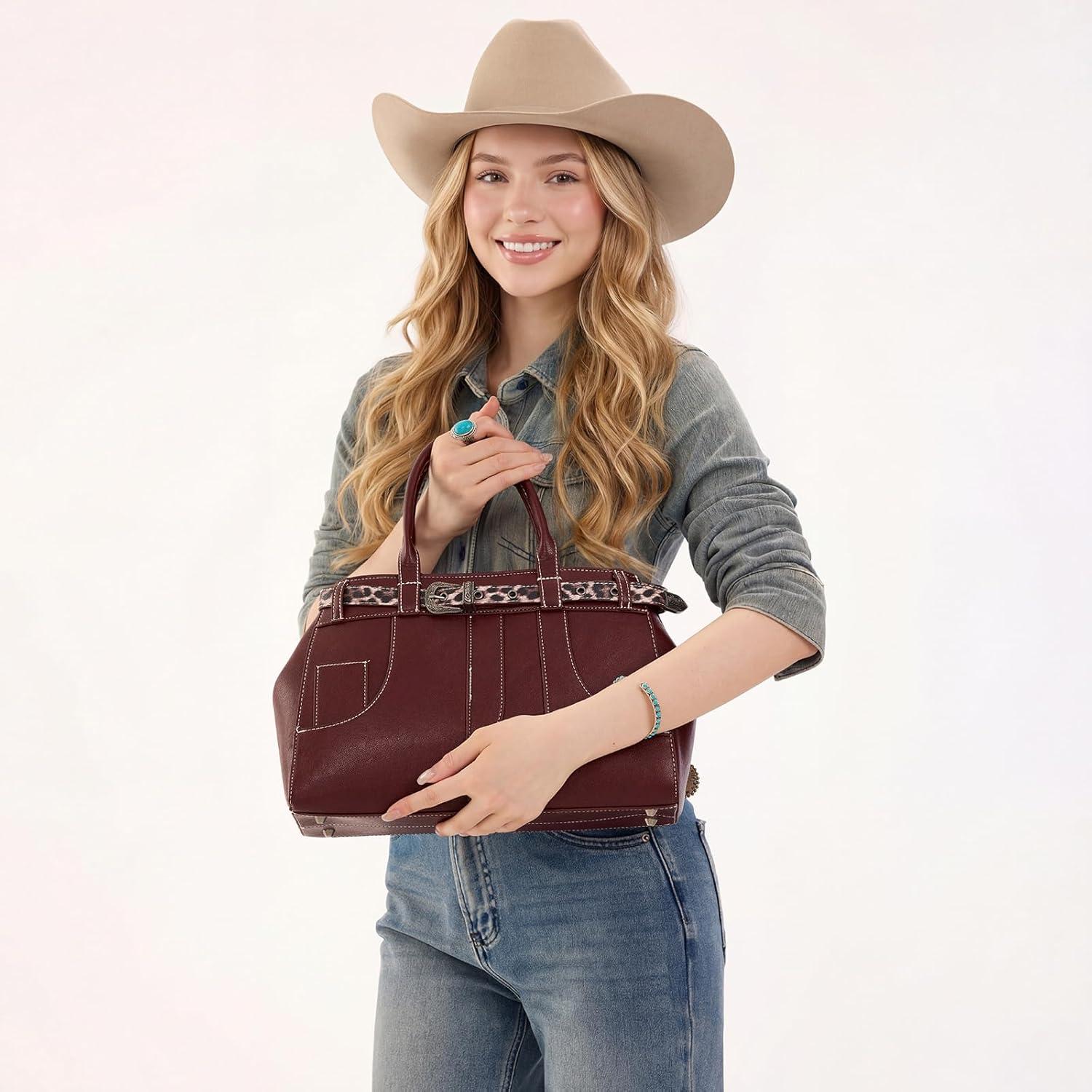 imageRetro Y2K Handbag Leopard Belt Tote Bag for Women with Crossbody StrapBurgundy Red
