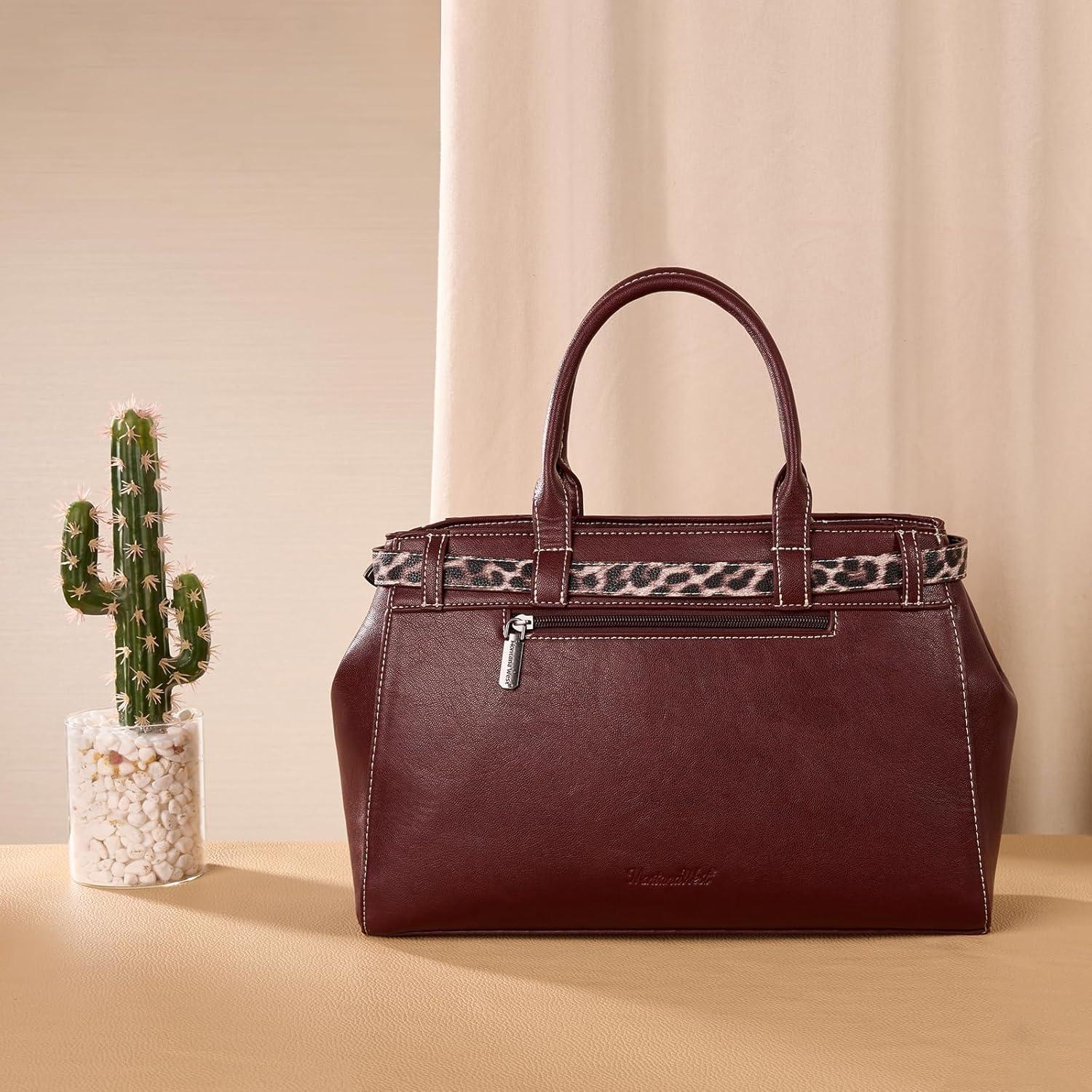 imageRetro Y2K Handbag Leopard Belt Tote Bag for Women with Crossbody StrapBurgundy Red