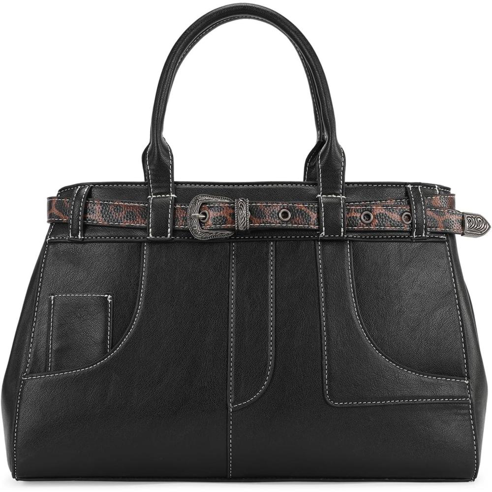 imageRetro Y2K Handbag Leopard Belt Tote Bag for Women with Crossbody StrapBlack