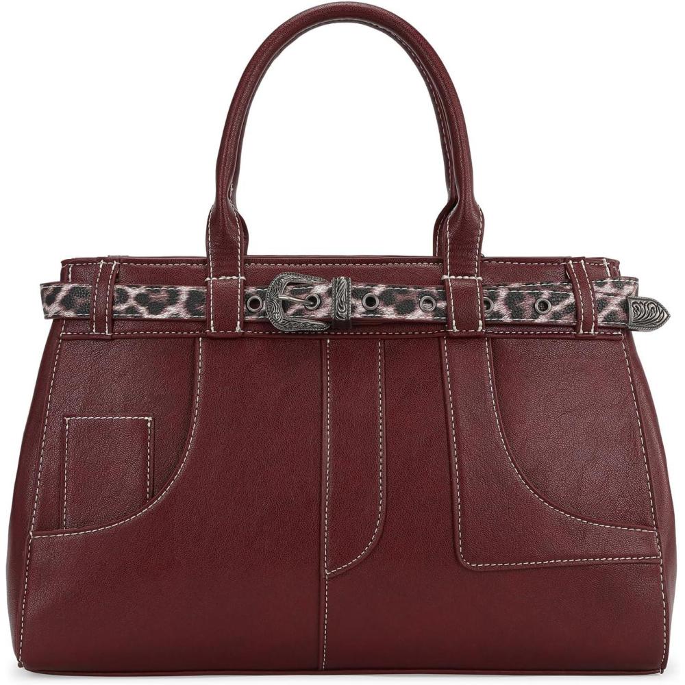 imageRetro Y2K Handbag Leopard Belt Tote Bag for Women with Crossbody StrapBurgundy Red