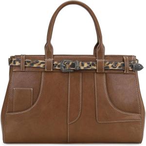 Retro Y2K Handbag Leopard Belt Tote Bag for Women with Crossbody Strap(Brown)
