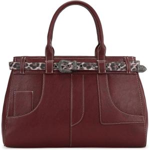 Retro Y2K Handbag Leopard Belt Tote Bag for Women with Crossbody Strap(Burgundy Red)