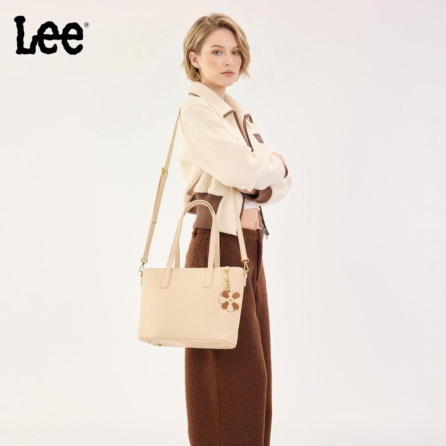 imageLee Large Tote Bag for Women Shoulder Bag Crossbody Satchel Purses Casual Handbag for Work Dating Birthday GiftsBeige