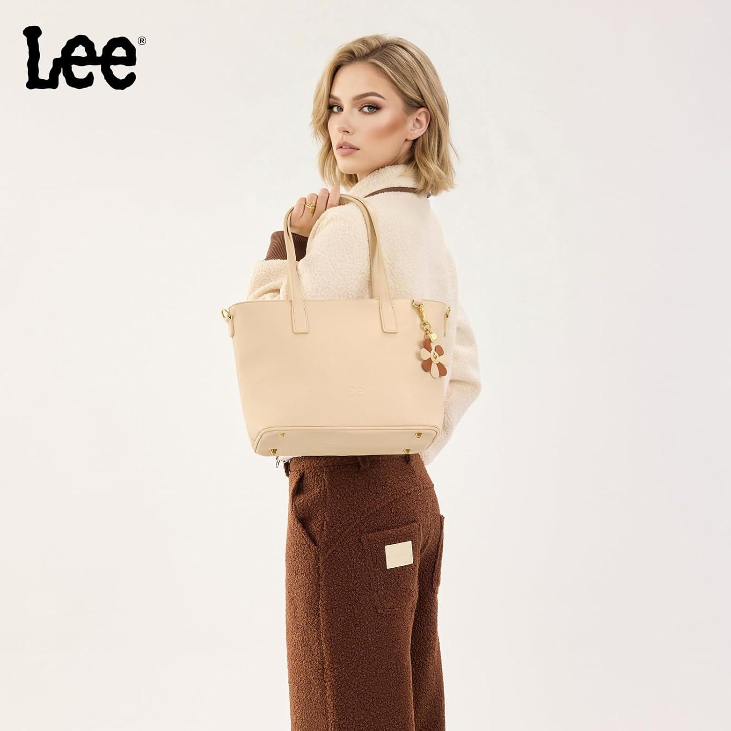 imageLee Large Tote Bag for Women Shoulder Bag Crossbody Satchel Purses Casual Handbag for Work Dating Birthday GiftsBeige