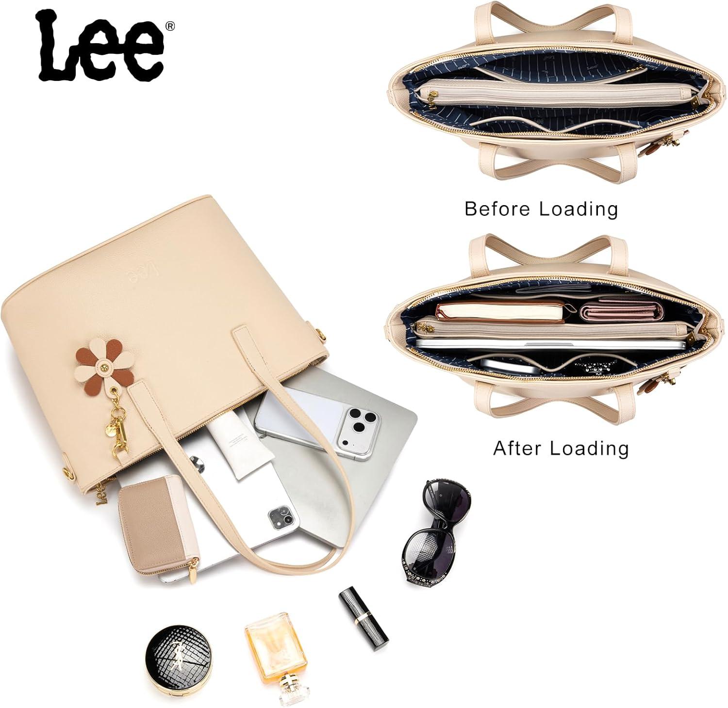 imageLee Large Tote Bag for Women Shoulder Bag Crossbody Satchel Purses Casual Handbag for Work Dating Birthday GiftsBeige