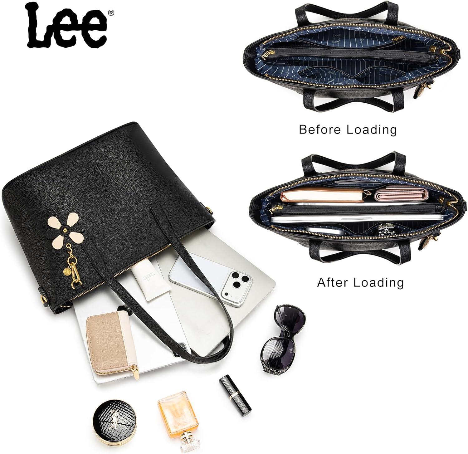 imageLee Large Tote Bag for Women Shoulder Bag Crossbody Satchel Purses Casual Handbag for Work Dating Birthday GiftsBlack