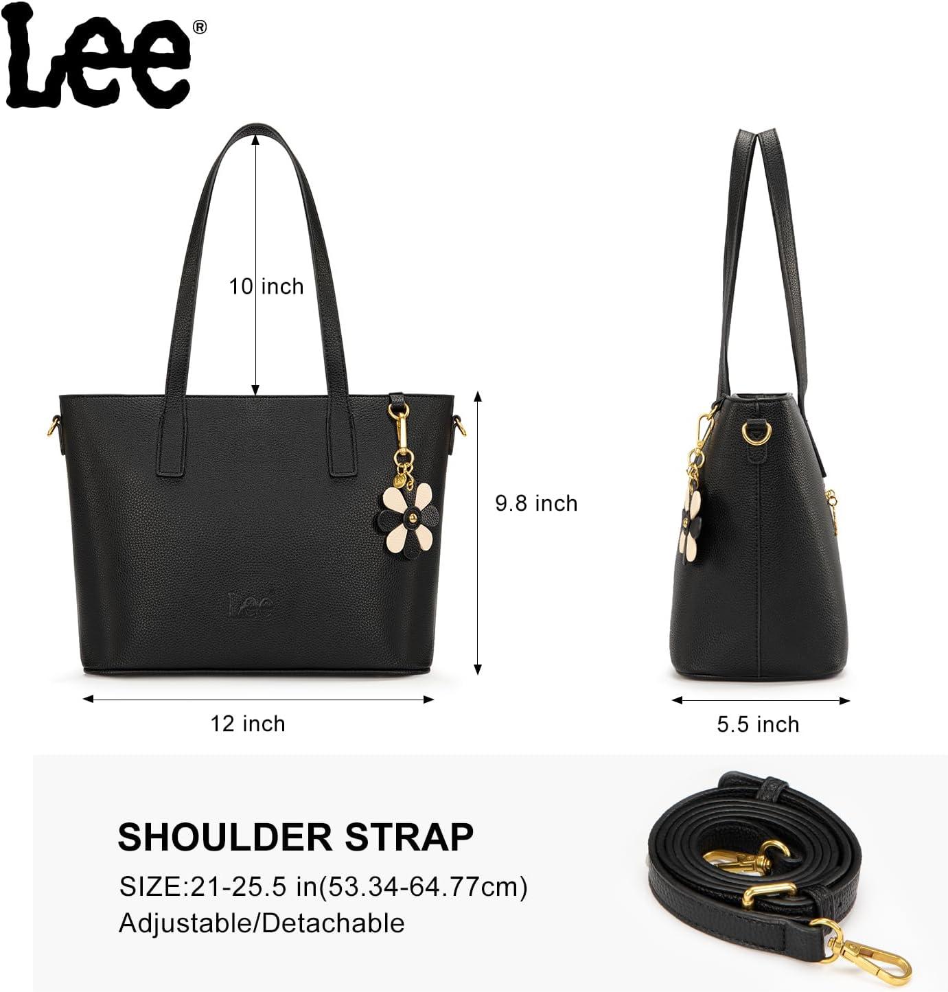 imageLee Large Tote Bag for Women Shoulder Bag Crossbody Satchel Purses Casual Handbag for Work Dating Birthday GiftsBlack