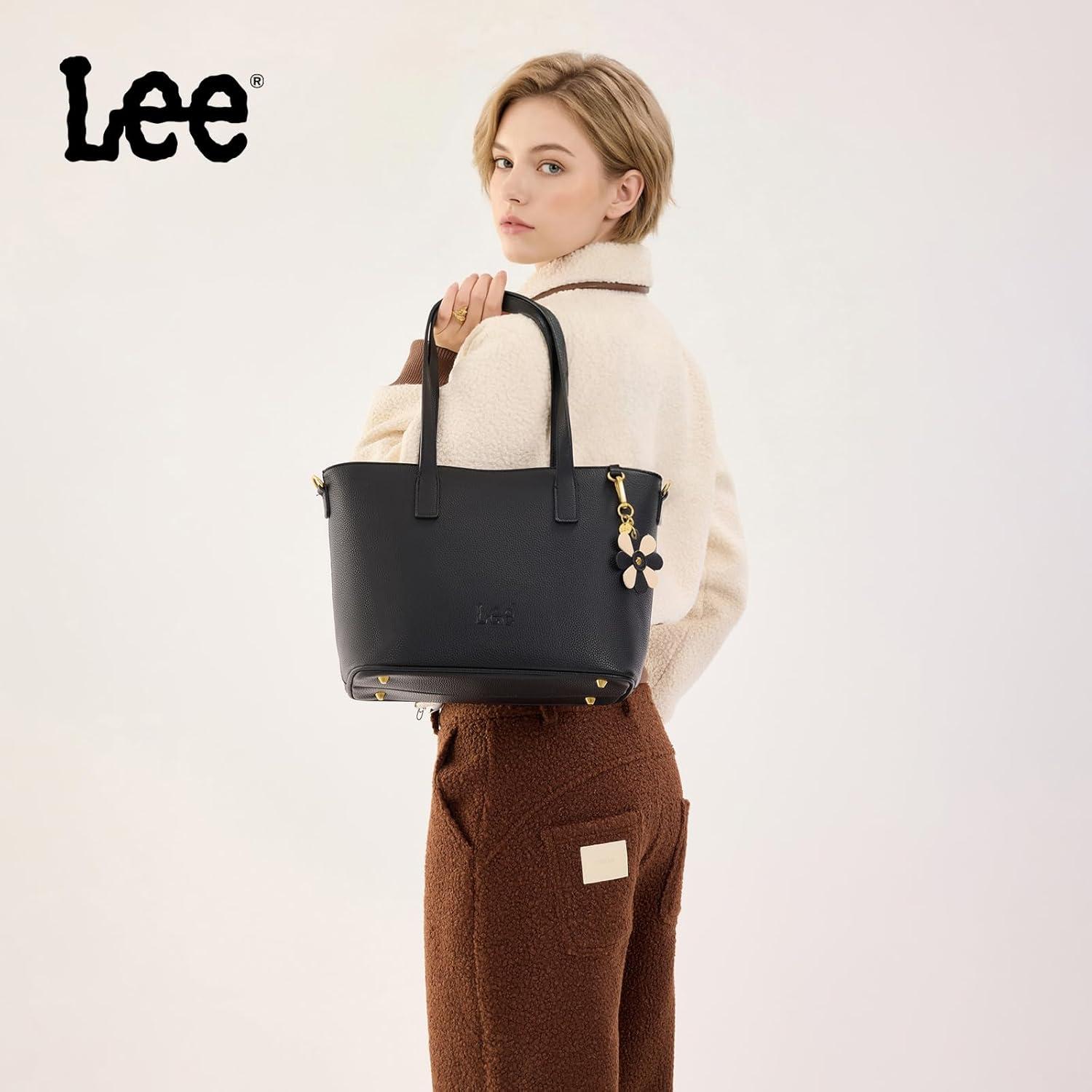 imageLee Large Tote Bag for Women Shoulder Bag Crossbody Satchel Purses Casual Handbag for Work Dating Birthday GiftsBlack