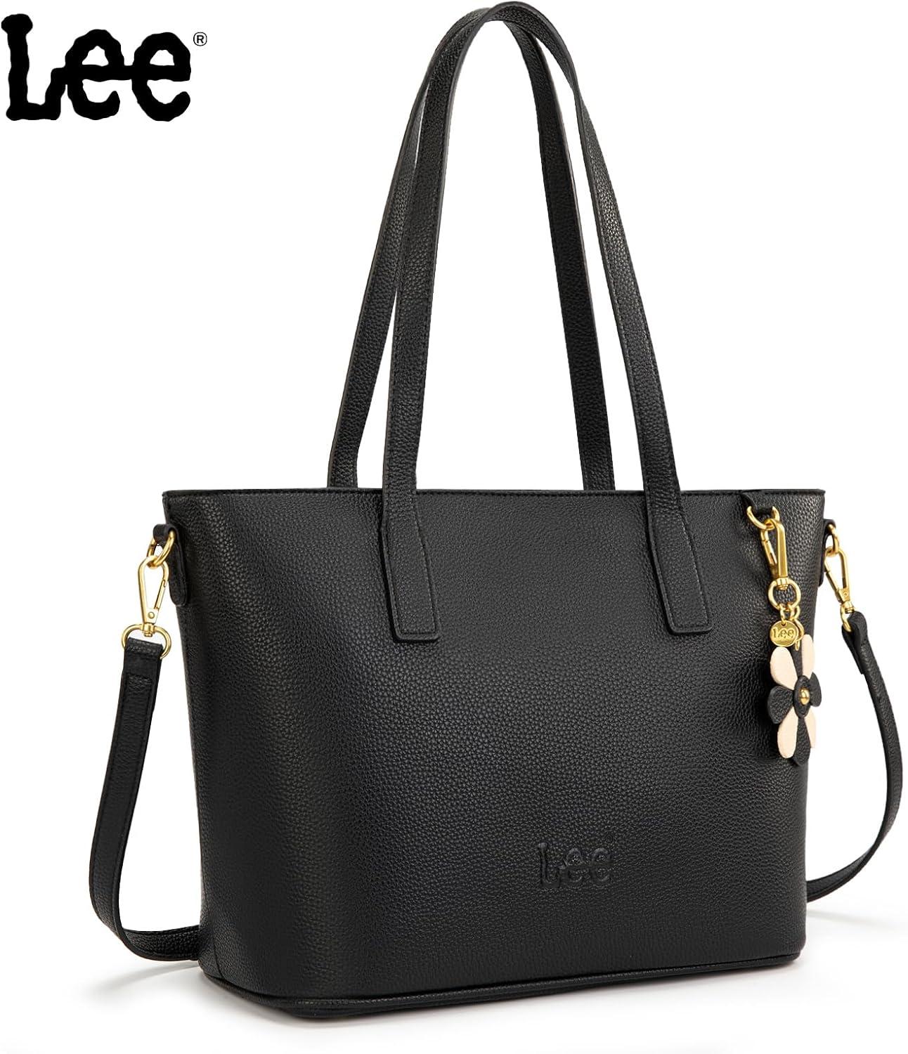 imageLee Large Tote Bag for Women Shoulder Bag Crossbody Satchel Purses Casual Handbag for Work Dating Birthday GiftsBlack