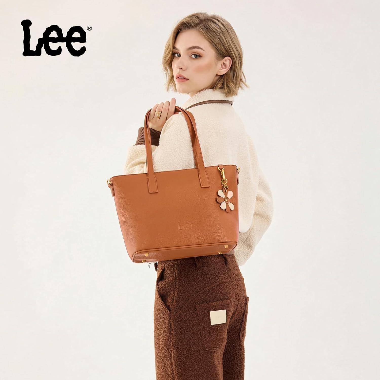 imageLee Large Tote Bag for Women Shoulder Bag Crossbody Satchel Purses Casual Handbag for Work Dating Birthday GiftsBrown