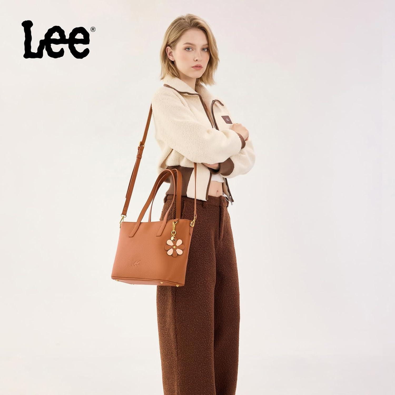 imageLee Large Tote Bag for Women Shoulder Bag Crossbody Satchel Purses Casual Handbag for Work Dating Birthday GiftsBrown